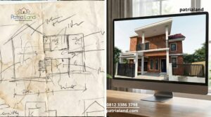 Perbedaan sketsa tangan kasar dengan jasa desain rumah 3D profesional di Blitar.
