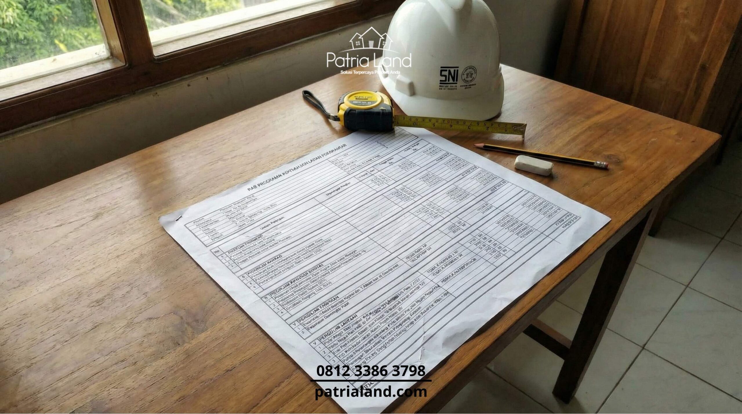 Tim jasa kontraktor Blitar Patrialand sedang menghitung RAB bangun rumah secara transparan.