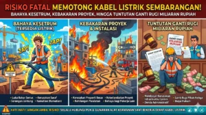 Risiko fatal memotong kabel listrik sembarangan, mulai dari bahaya kesetrum, kebakaran proyek, hingga tuntutan ganti rugi miliaran rupiah.