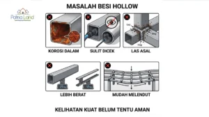 Berbagai masalah dan bahaya penggunaan rangka atap besi hollow tanpa perhitungan matang, mulai dari korosi dalam hingga sambungan las yang buruk.