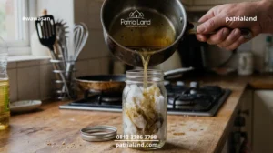 Cara membuang minyak bekas yang benar dan aman menggunakan toples kaca dan tisu dapur agar tidak menyumbat saluran air.