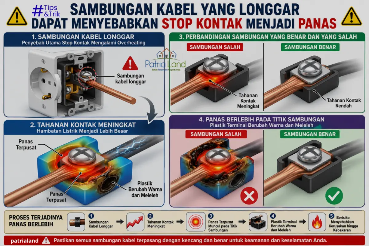Sambungan kabel yang longgar menjadi penyebab utama stop kontak meleleh karena tahanan listrik.