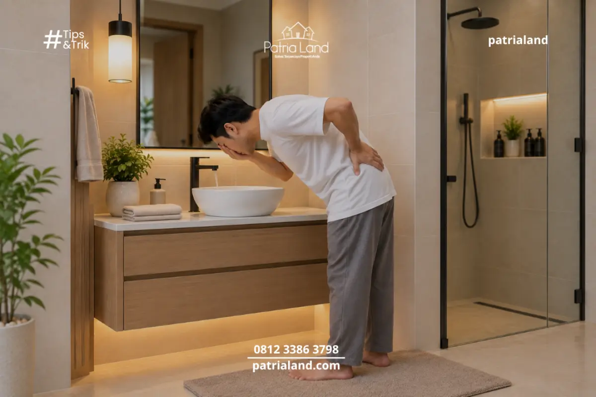 Postur membungkuk yang salah akibat tinggi wastafel terlalu rendah dapat menyebabkan keluhan sakit pinggang kronis.